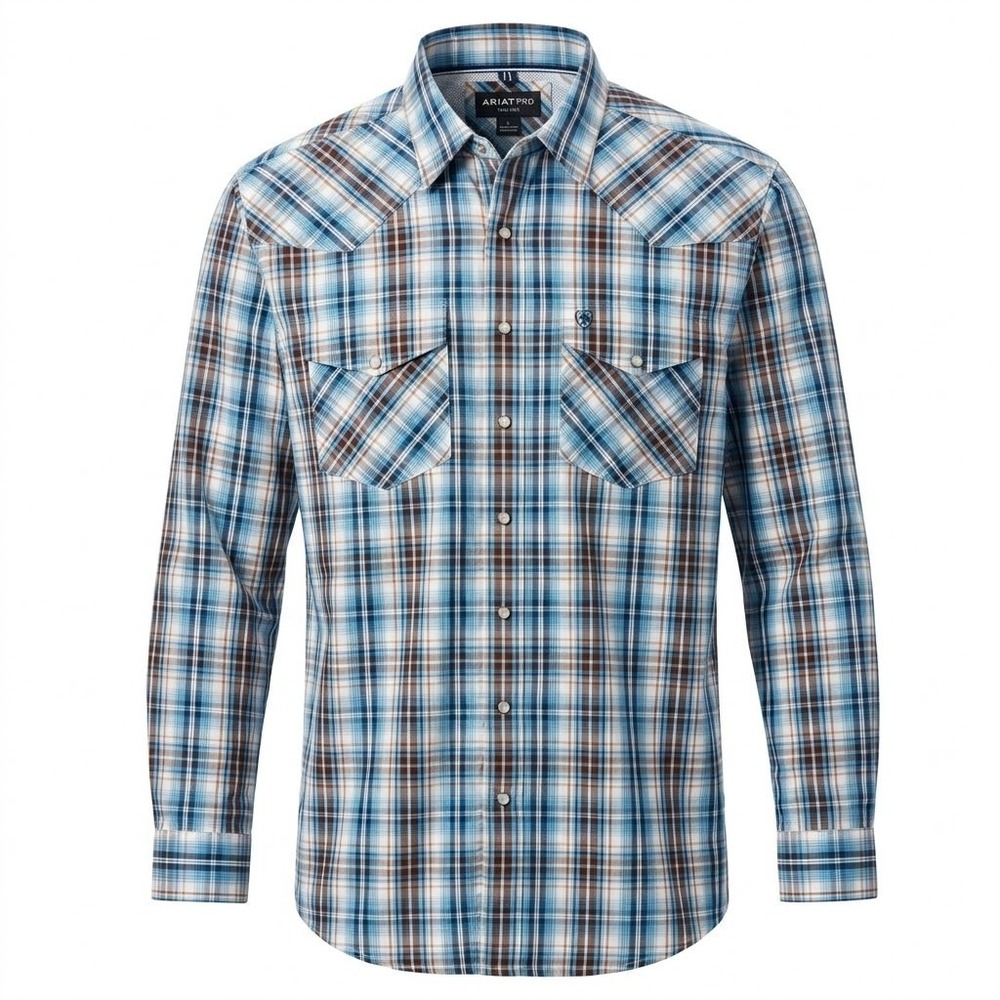 Ariat Pro Series Ryland Blue Plaid Western Pearl Snap Shirt XXL 2XL - CJ